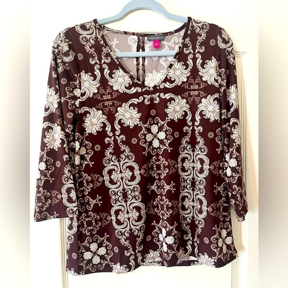 Vince Camuto Tops - Vince Camuto Elegant Brown and White Patterned Women's Blouse Size Small